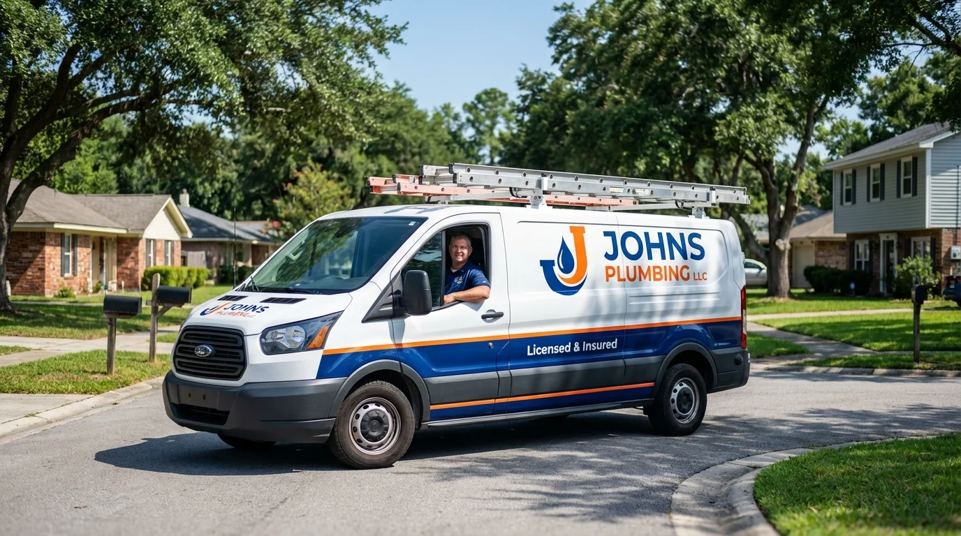 Johns Plumbing LLC service van in Reinholds, PA