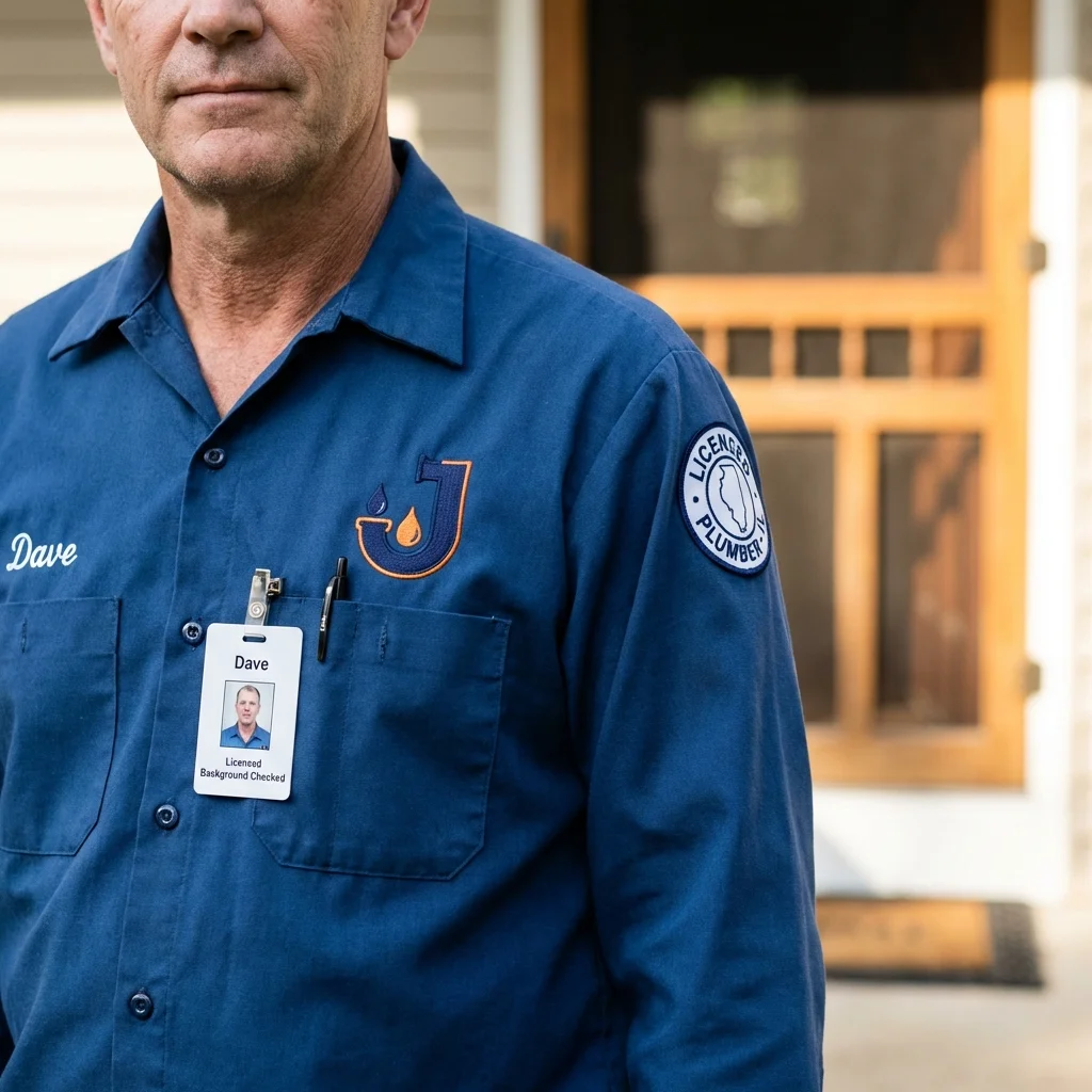 Licensed plumber showing ID badge in Reinholds, PA