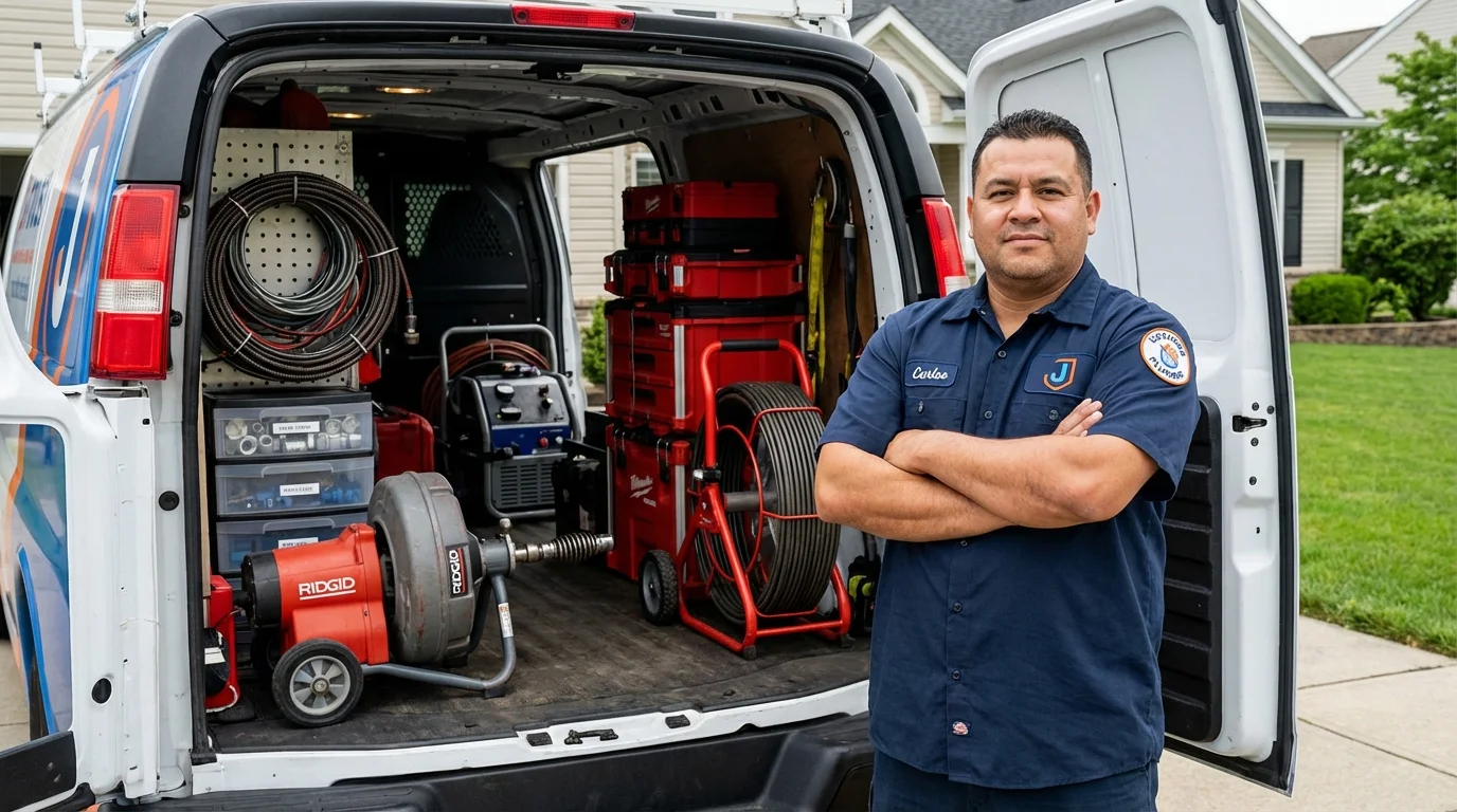 Professional drain cleaning equipment and Johns Plumbing LLC plumber in Reinholds
