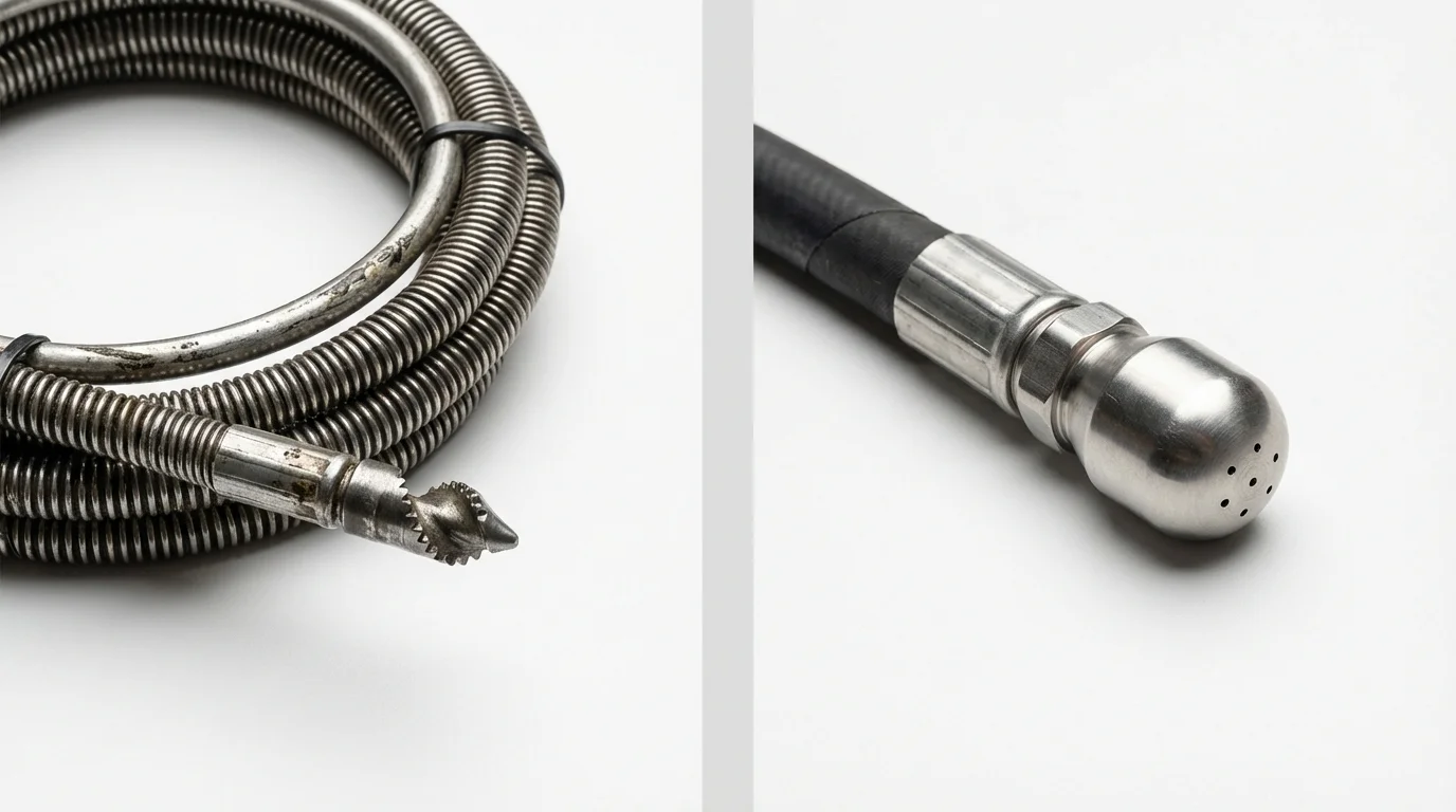 Drain snake cable and hydro jetting nozzle used for drain cleaning in Reinholds, PA