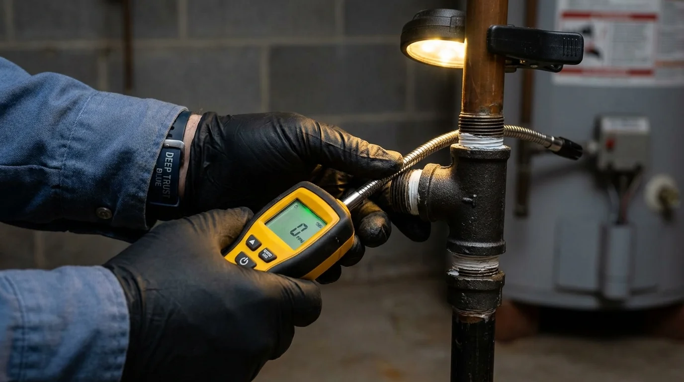 Gas leak detection with electronic sniffer by Johns Plumbing LLC in Reinholds