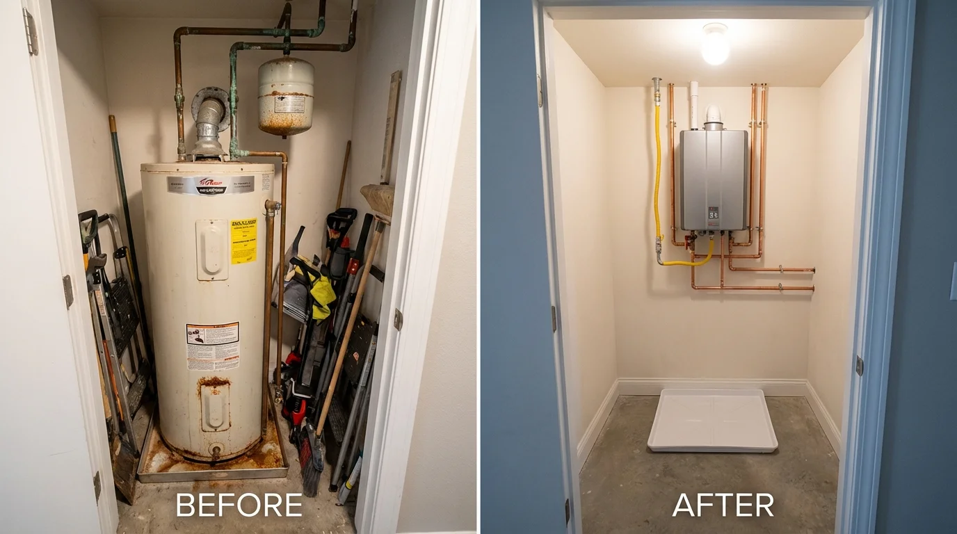 Tank water heater versus wall-mounted tankless unit comparison for Reinholds, PA homeowners