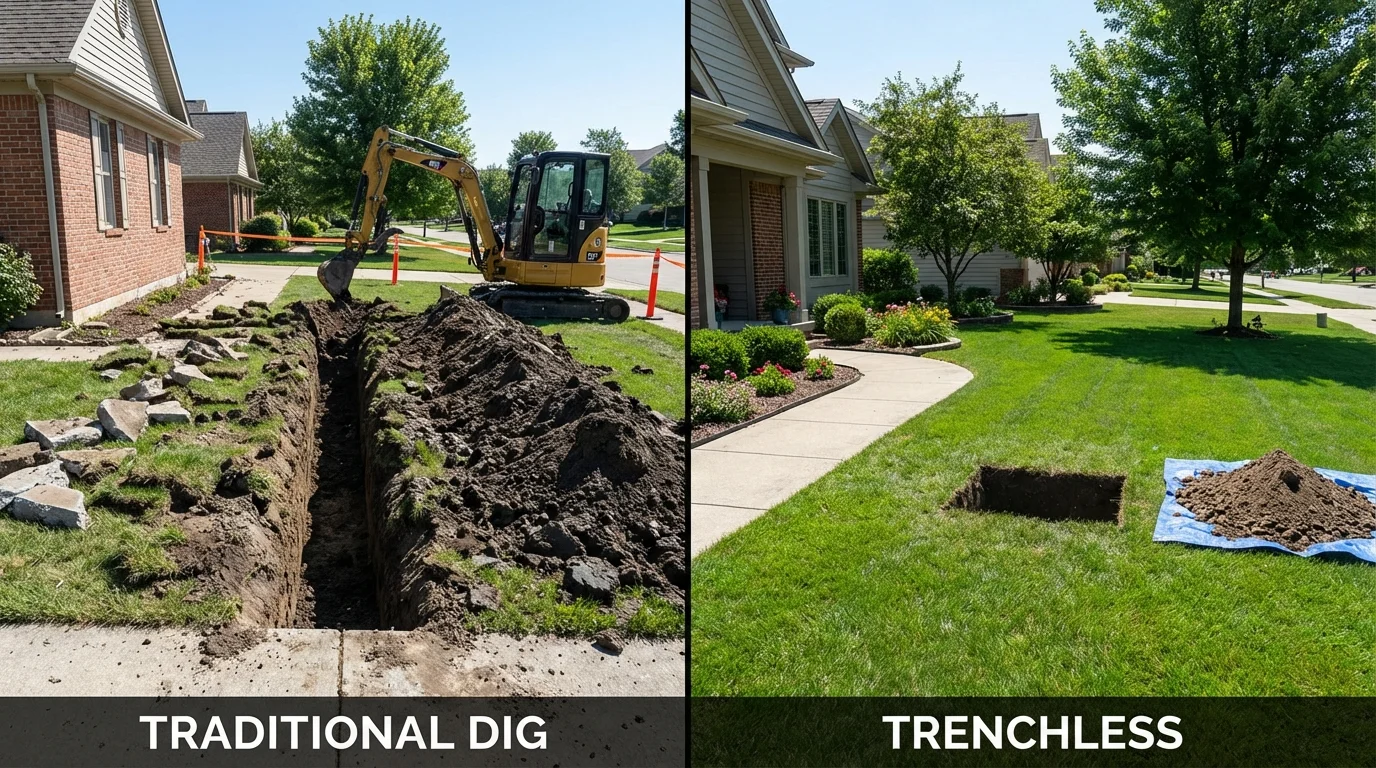 Trenchless sewer repair with minimal yard damage versus traditional excavation in Reinholds, PA